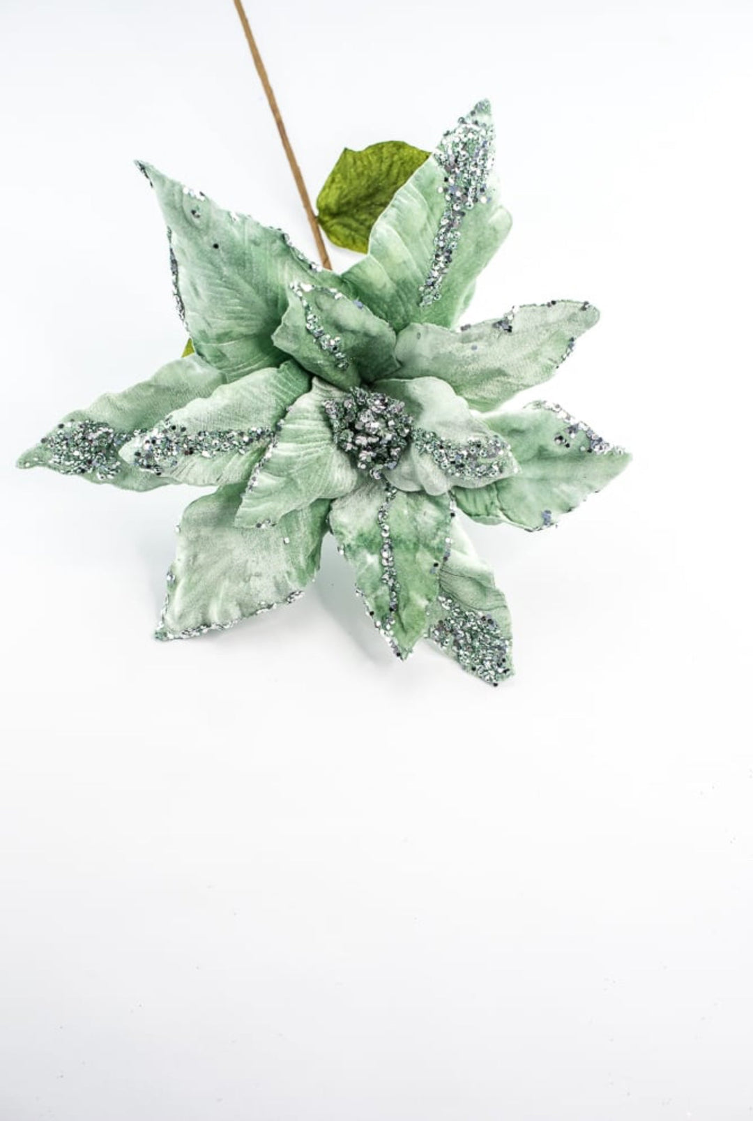 Velvet and sequins poinsettia stem mint - Greenery MarketWinter and ChristmasXF628 - AQ
