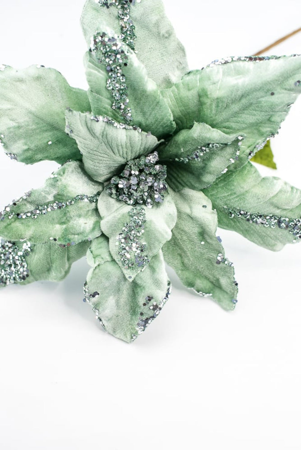 Velvet and sequins poinsettia stem mint - Greenery MarketWinter and ChristmasXF628 - AQ