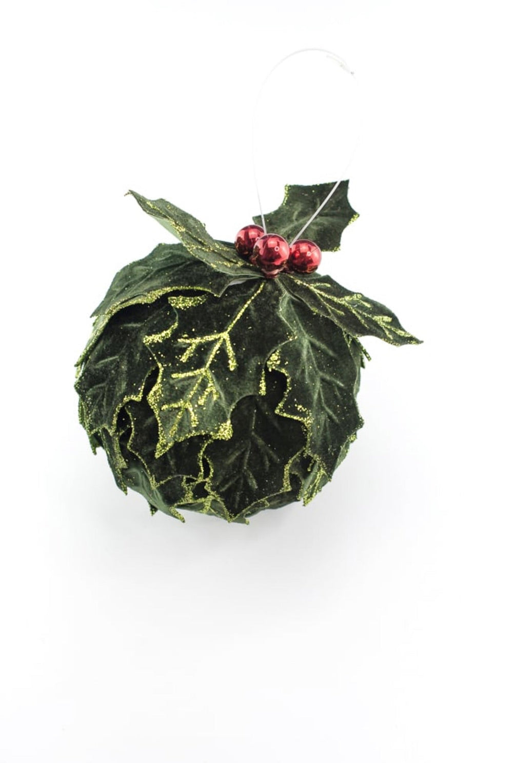 Velvet, holly kissing ball ornament 6” - Greenery MarketMTX73409