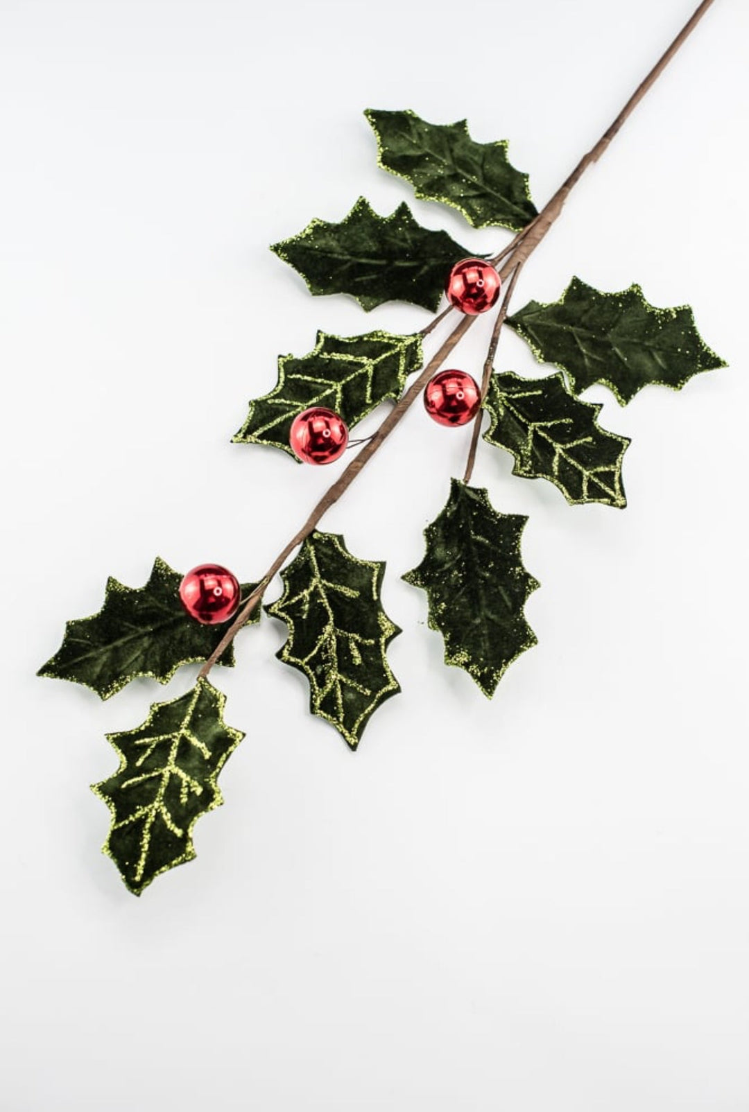 Velvet holly with red berries spray - Greenery MarketgreeneryMTX73407