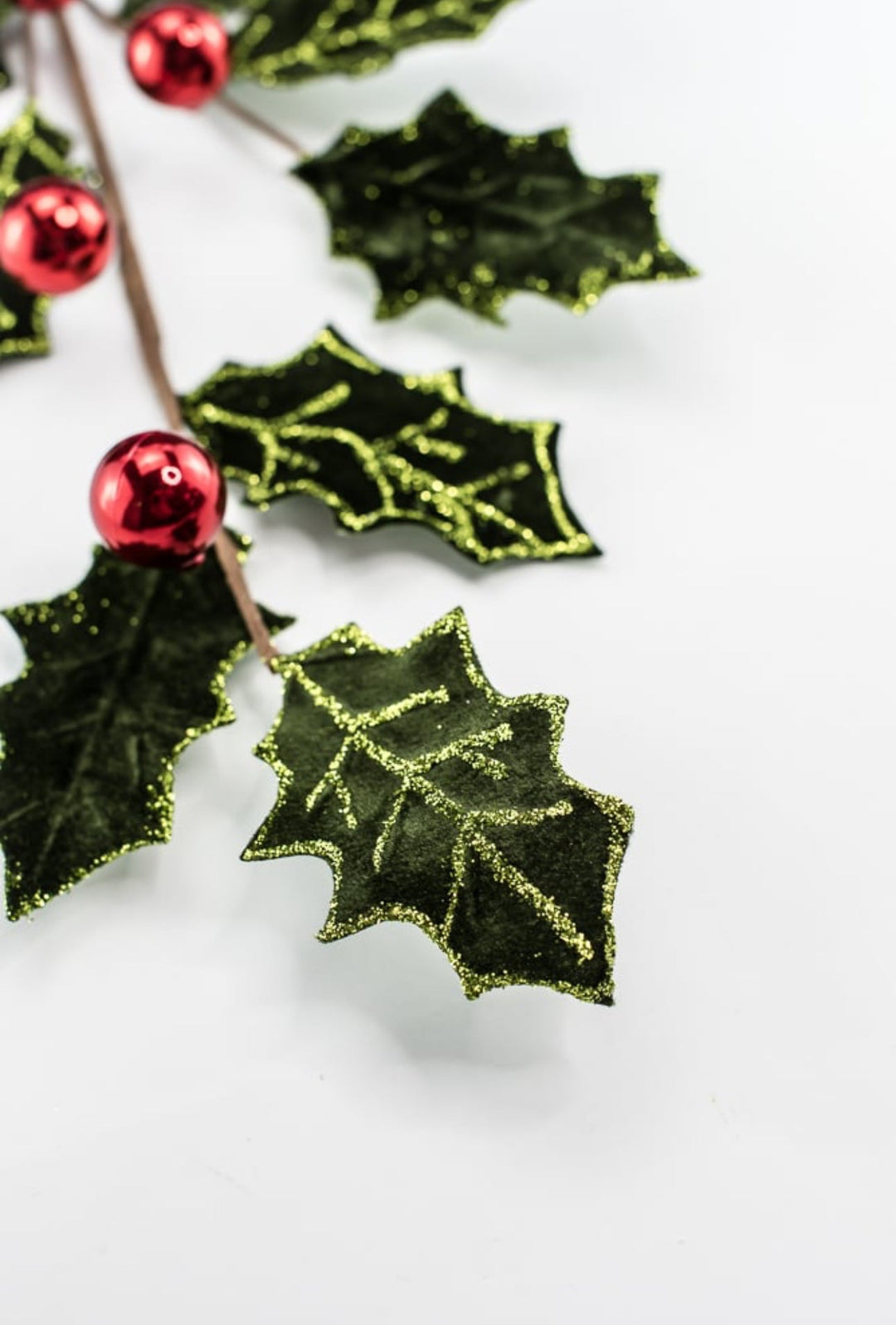 Velvet holly with red berries spray - Greenery MarketgreeneryMTX73407