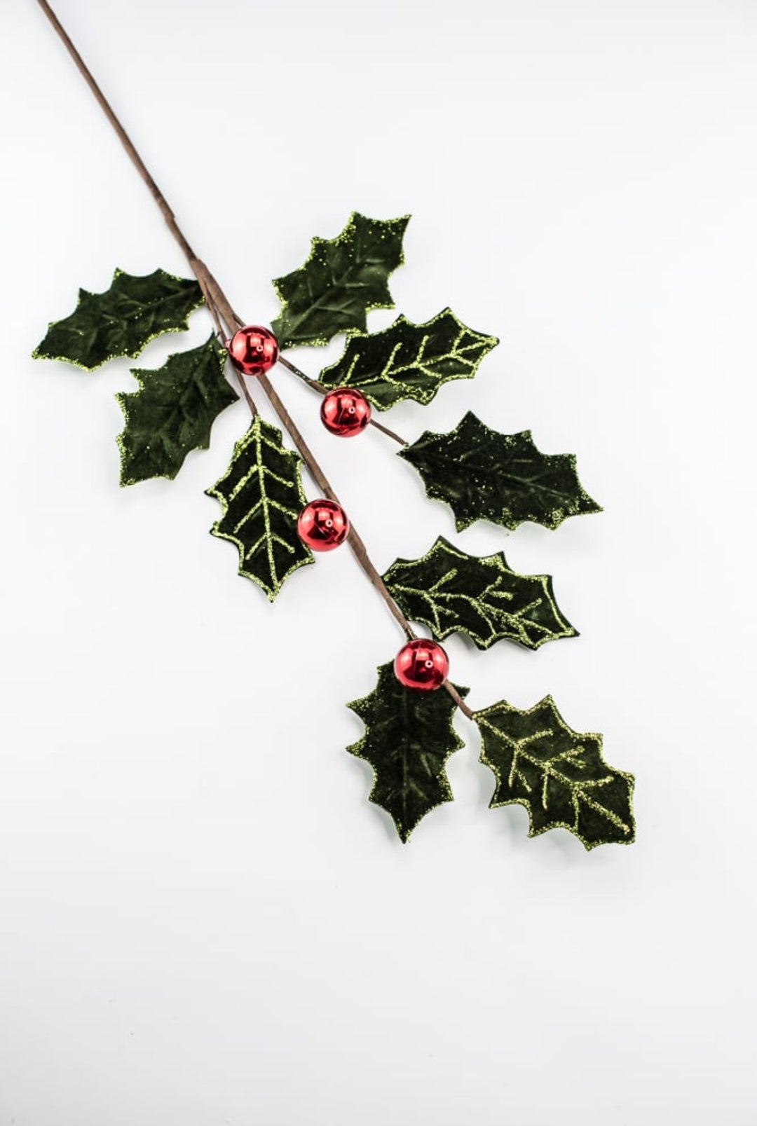 Velvet holly with red berries spray - Greenery MarketgreeneryMTX73407