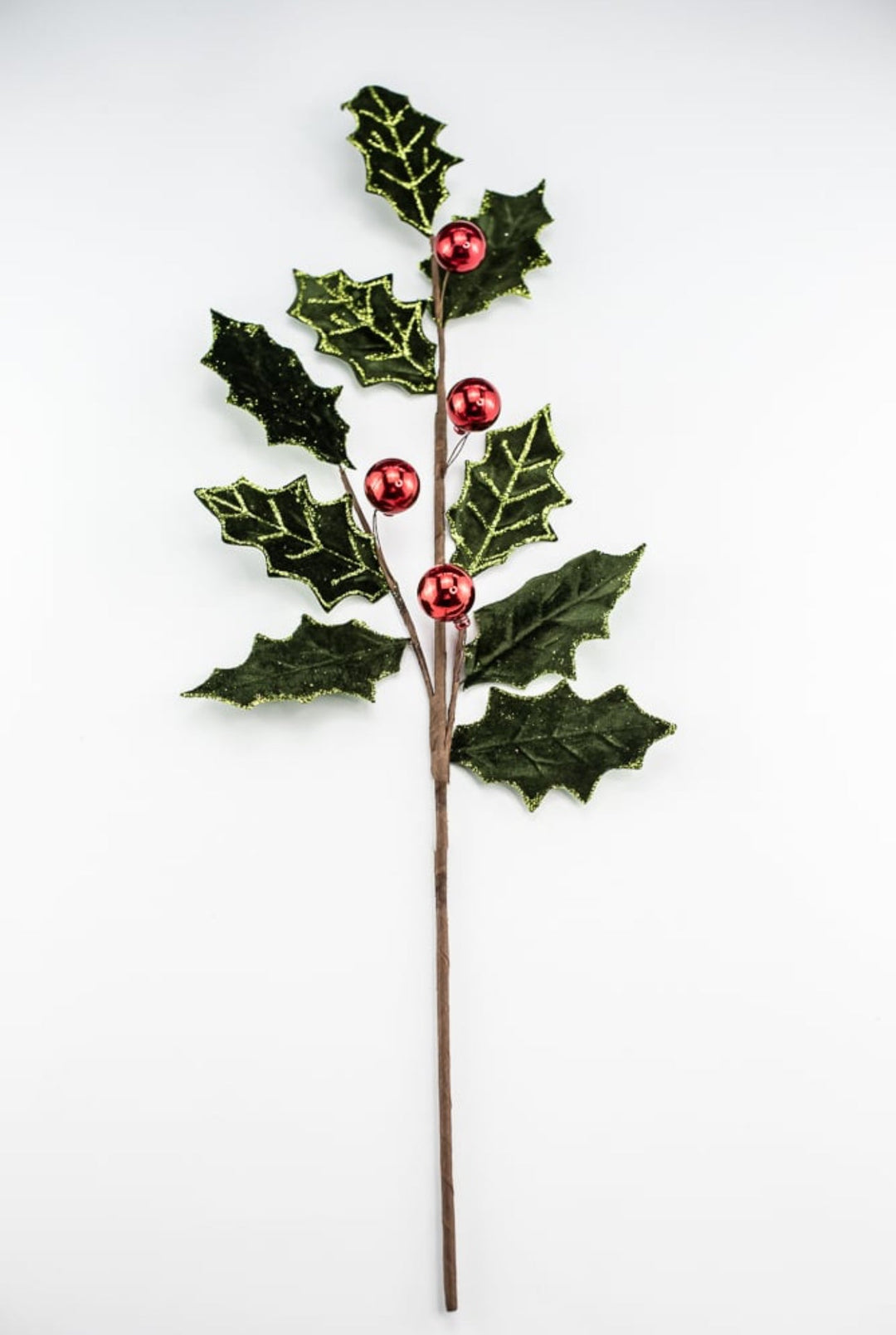 Velvet holly with red berries spray - Greenery MarketgreeneryMTX73407