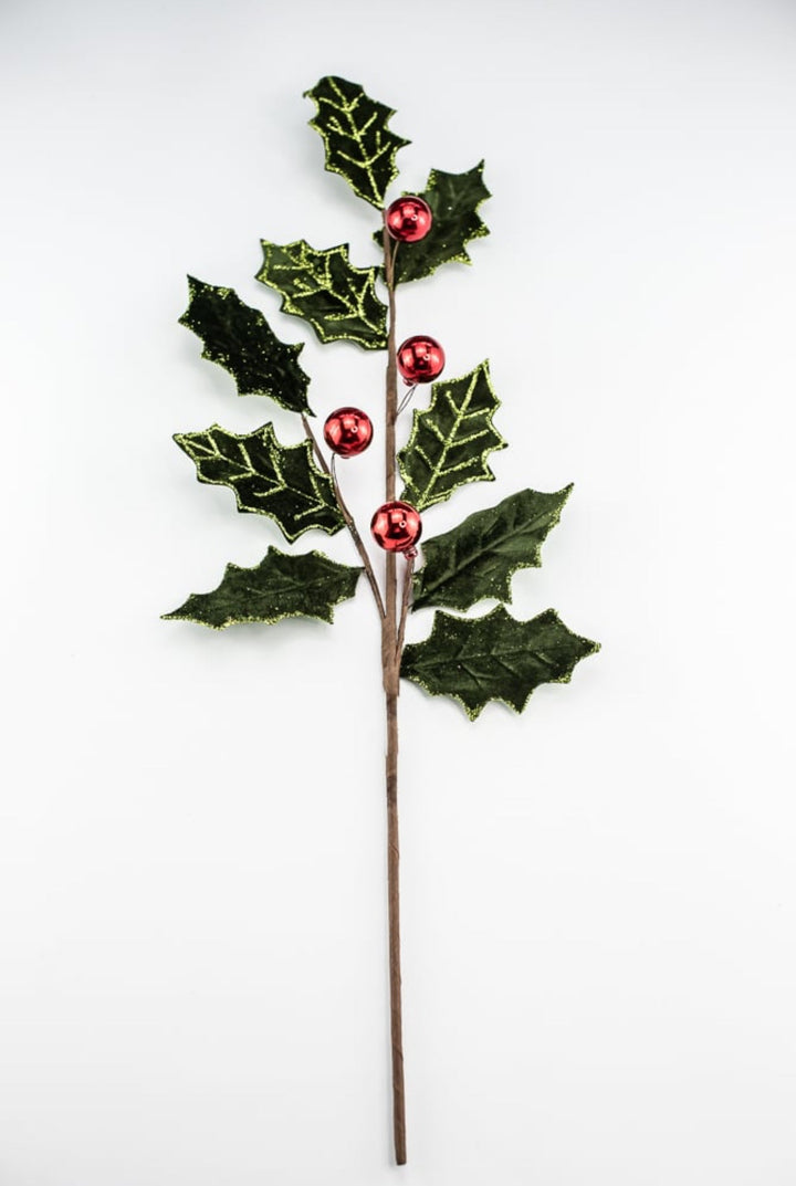 Velvet holly with red berries spray - Greenery MarketgreeneryMTX73407
