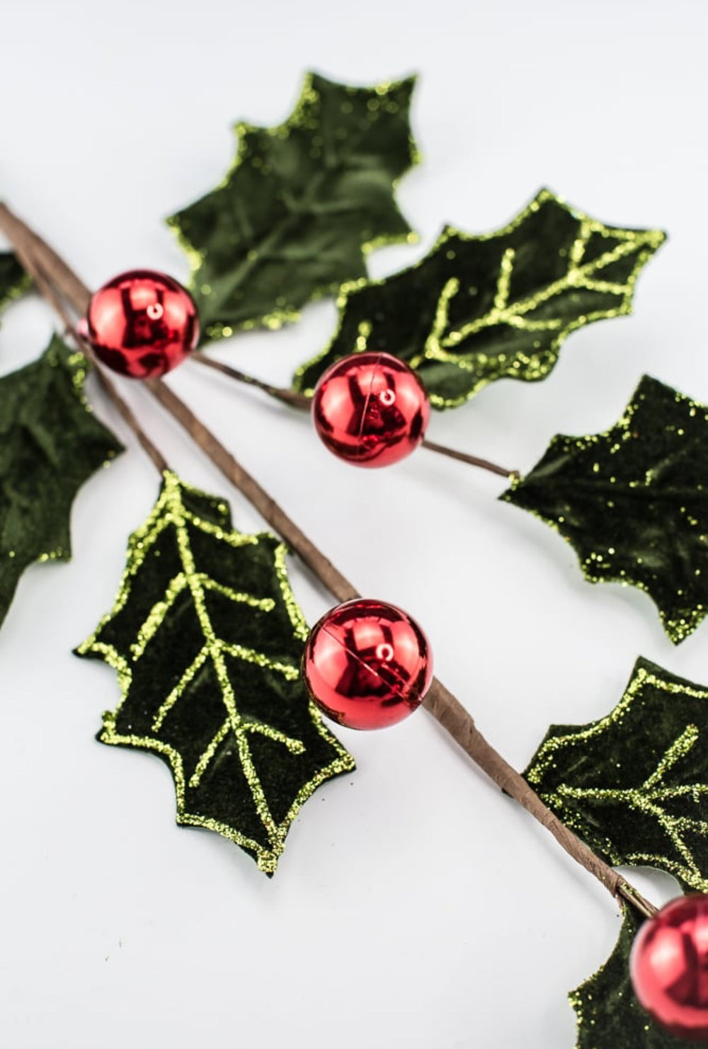 Velvet holly with red berries spray - Greenery MarketgreeneryMTX73407