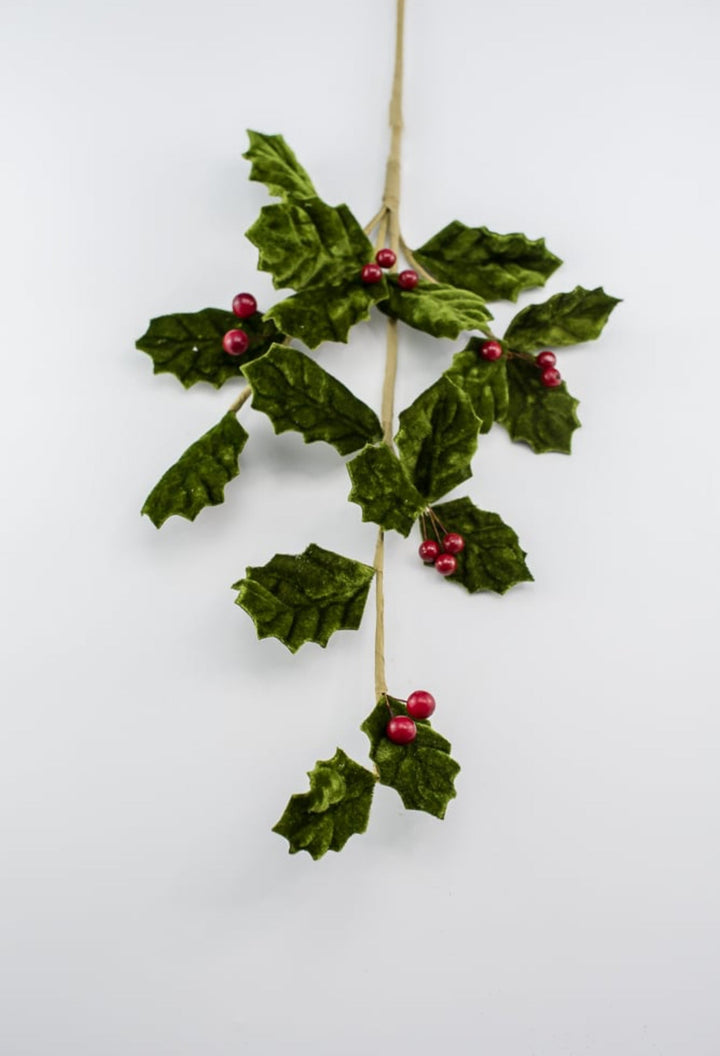 Velvet holly with red berries spray - Greenery Marketgreeneryxh535 - gr