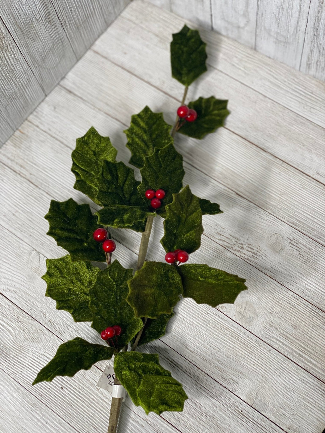 Velvet holly with red berries spray - Greenery Marketgreeneryxh535-gr