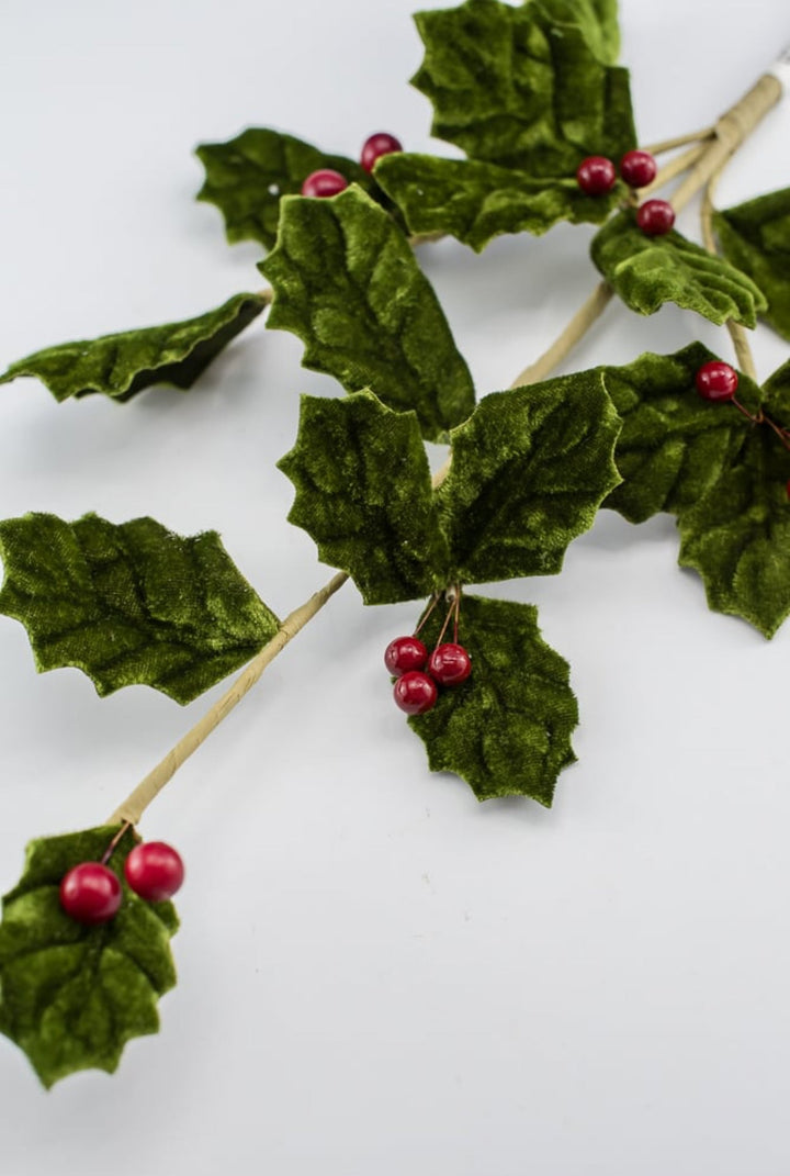 Velvet holly with red berries spray - Greenery Marketgreeneryxh535 - gr