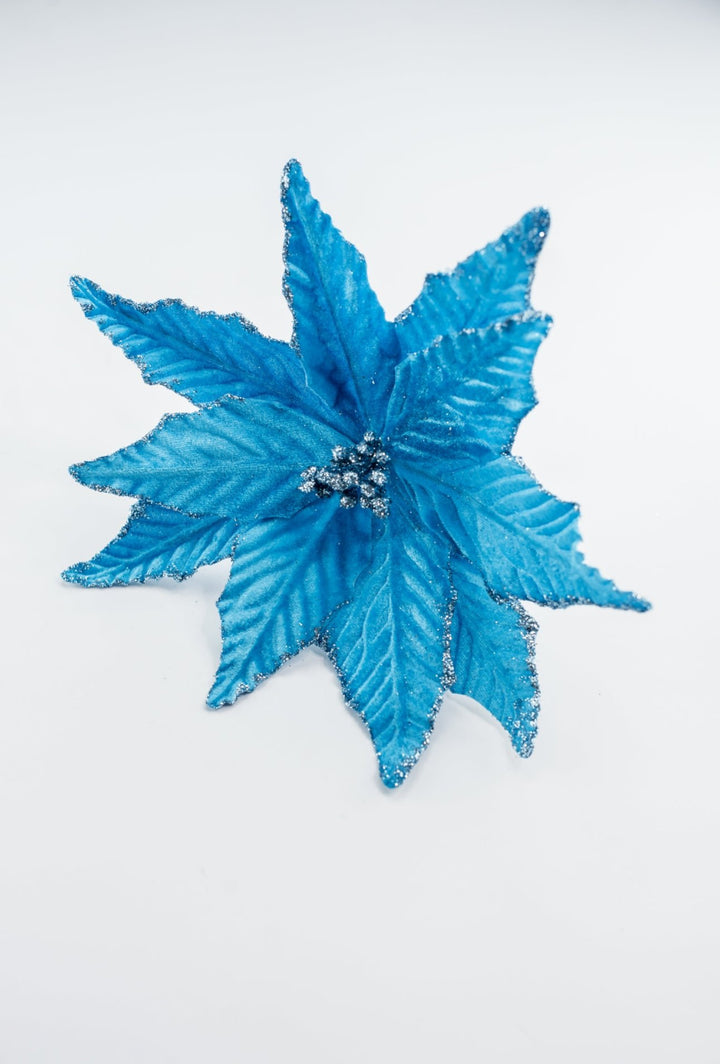 Velvet poinsettia pick - blue - Greenery Market85730BL