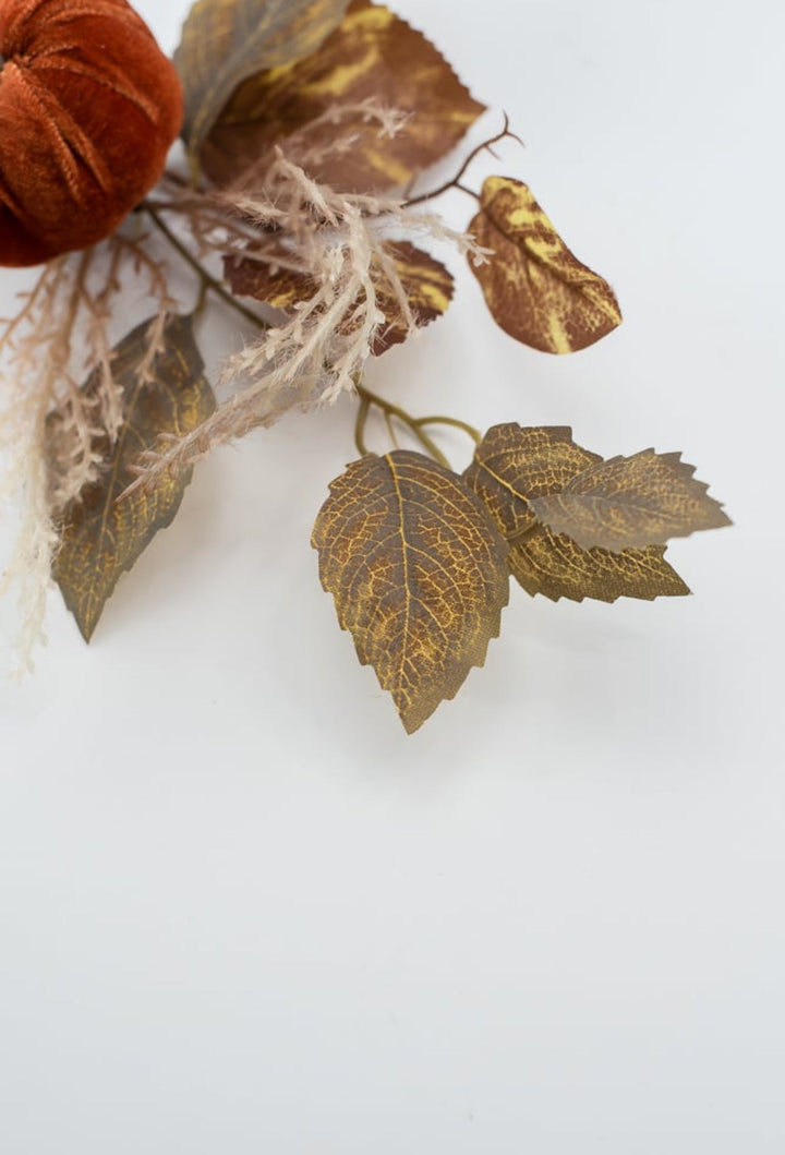 Velvet pumpkin and leaves pick - Greenery MarketArtificial Flora84453 - DK.BRN