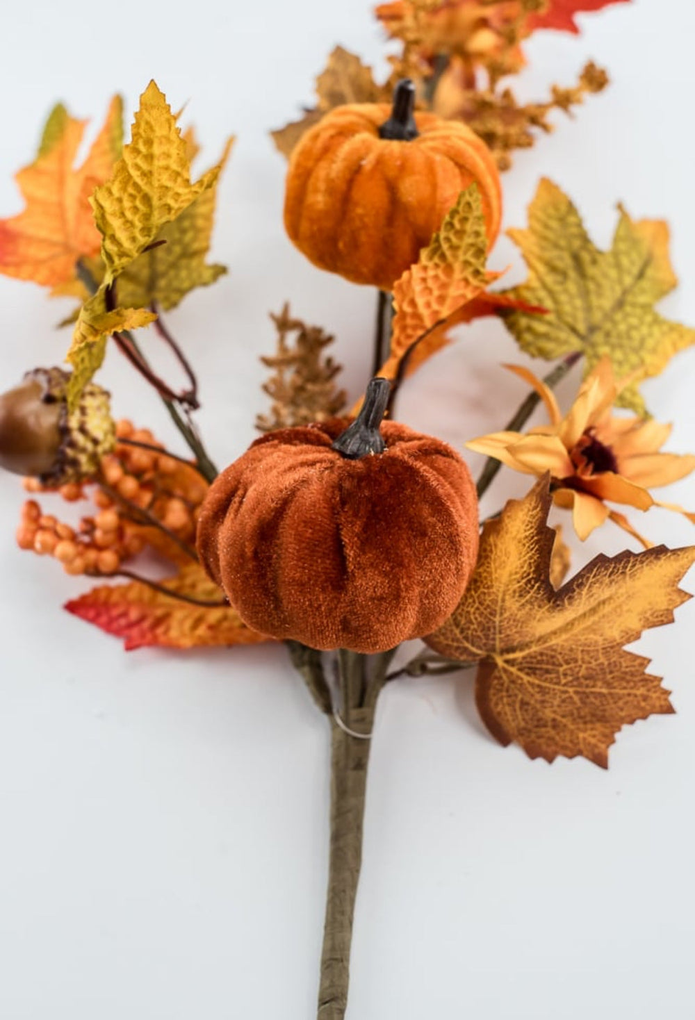 Velvet pumpkins and leaves pick - Greenery MarketArtificial Flora64198