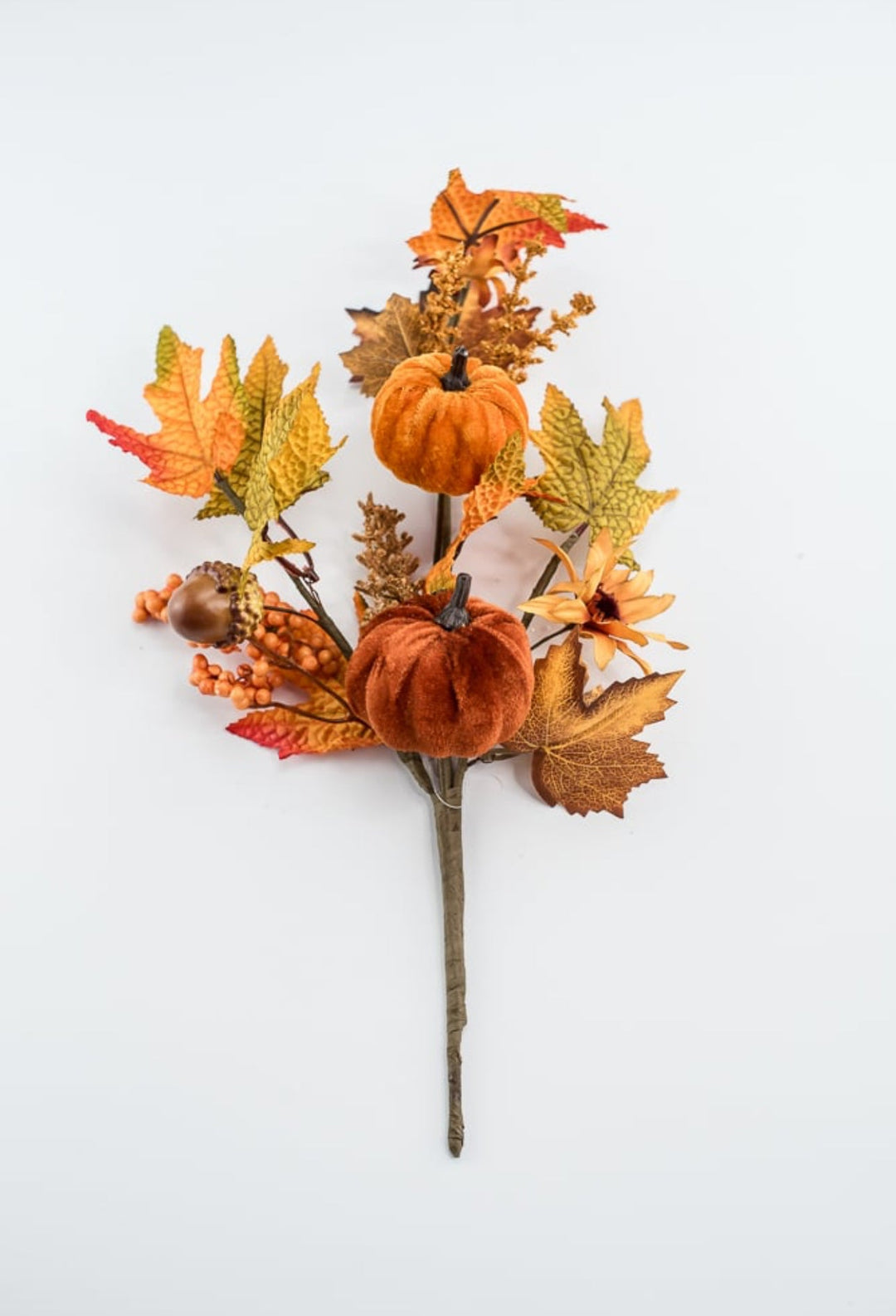 Velvet pumpkins and leaves pick - Greenery MarketArtificial Flora64198