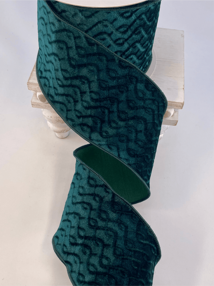 Velvet with dupion back - hunter green - 4” - Greenery Marketwired ribbonMTX67841