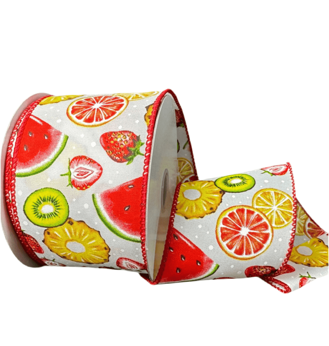 Watermelon and fruit, 2.5" wired ribbon - Greenery Marketwired ribbon41527 - 40 - 01