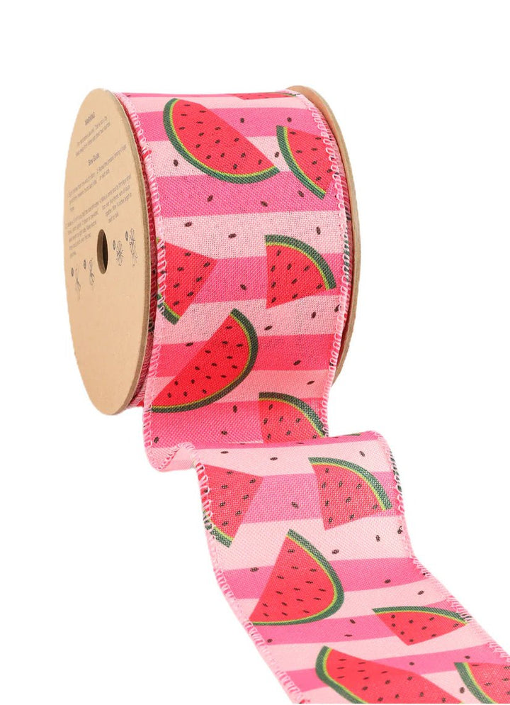 Watermelon stripe wired ribbon, 2.5” - Greenery Marketwired ribbon9317W - 157 - 63E