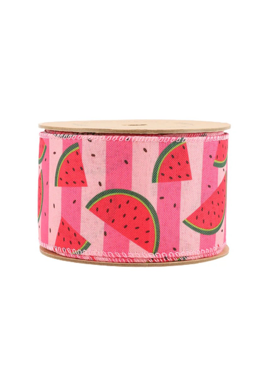 Watermelon stripe wired ribbon, 2.5” - Greenery Marketwired ribbon9317W - 157 - 63E