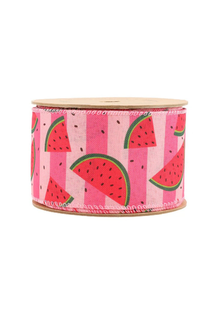 Watermelon stripe wired ribbon, 2.5” - Greenery Marketwired ribbon9317W - 157 - 63E