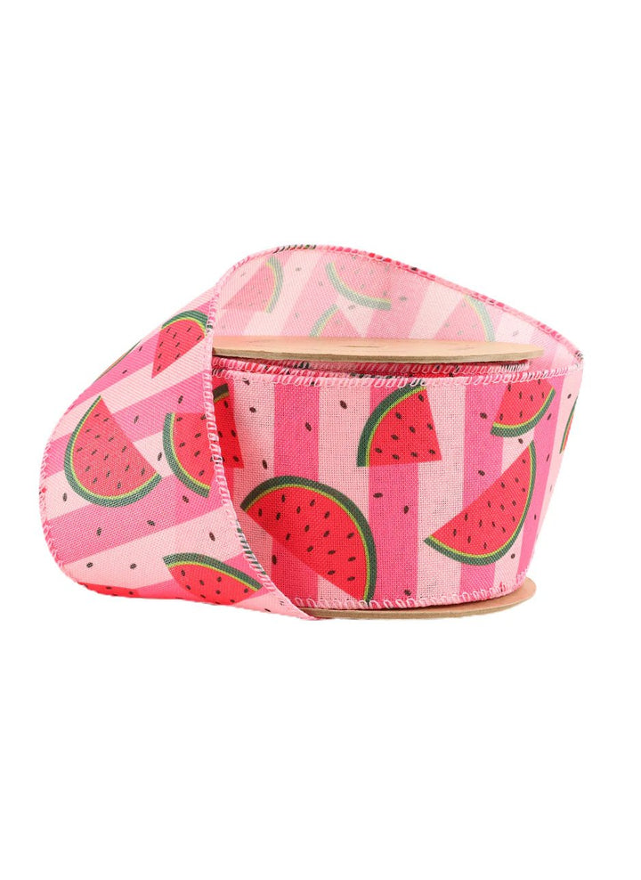 Watermelon stripe wired ribbon, 2.5” - Greenery Marketwired ribbon9317W - 157 - 63E