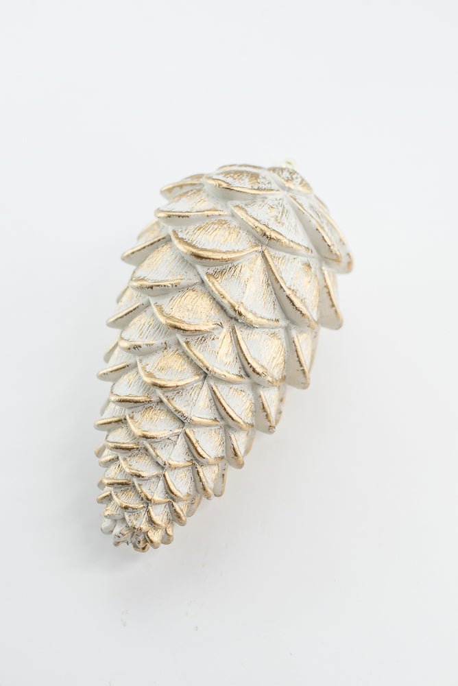 White and Gold Hanging Pine Cone - Greenery Market32181-WTGD