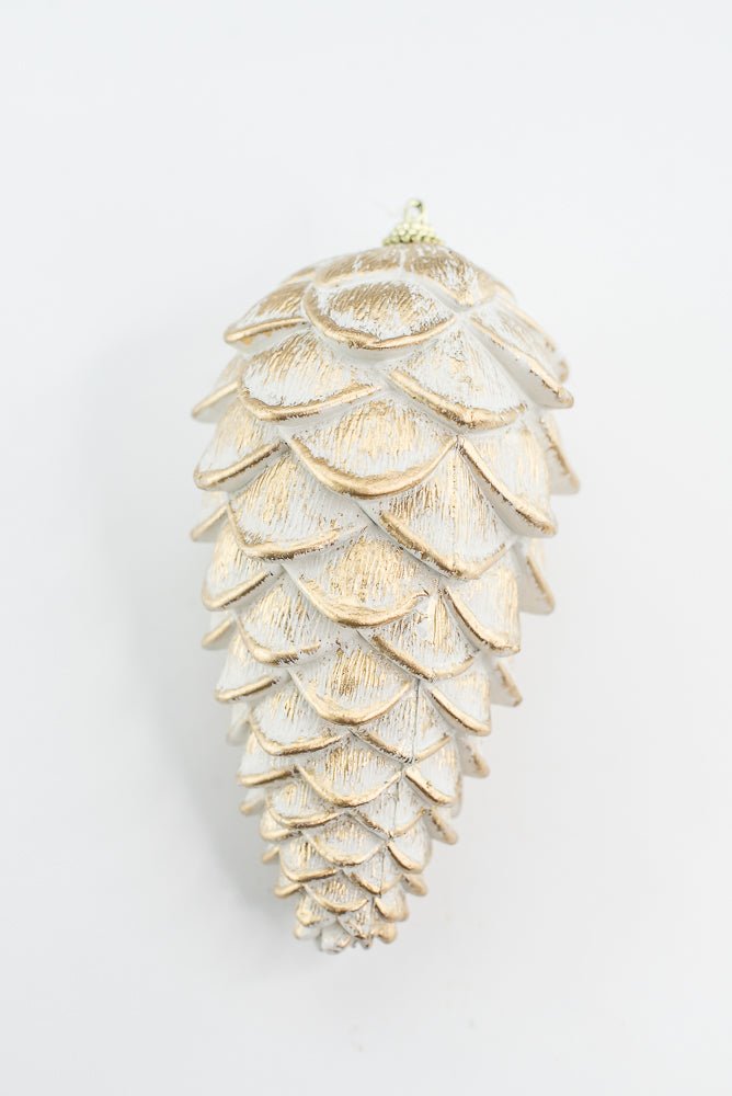 White and Gold Hanging Pine Cone - Greenery Market32181-WTGD