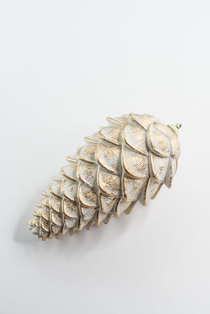 White and Gold Hanging Pine Cone - Greenery Market32181-WTGD