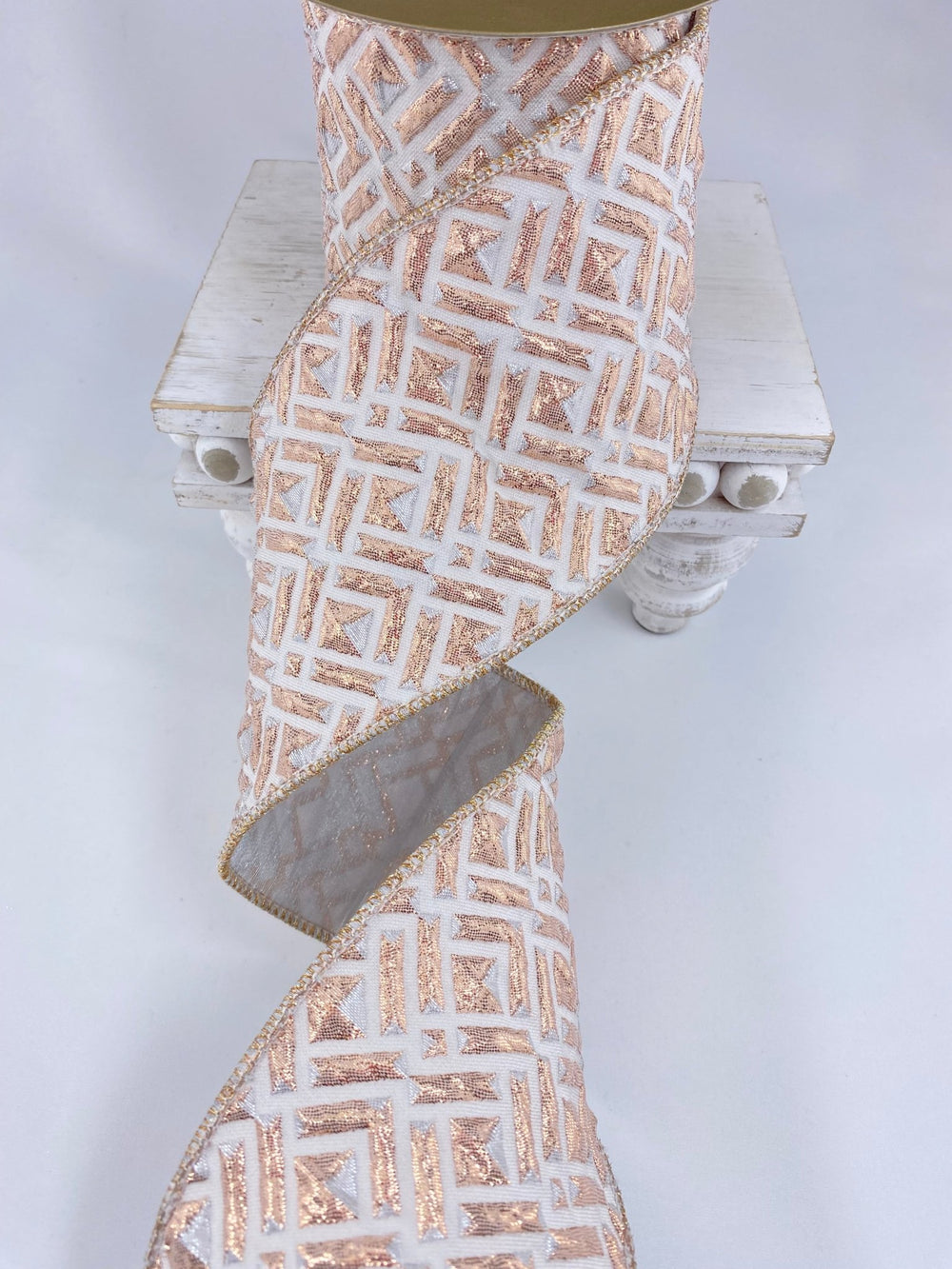 White and platinum copper 4” wired ribbon - Greenery MarketRibbons & Trim179752