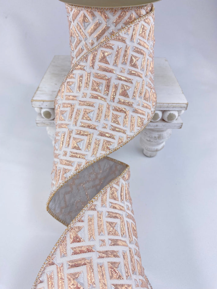 White and platinum copper 4” wired ribbon - Greenery MarketRibbons & Trim179752