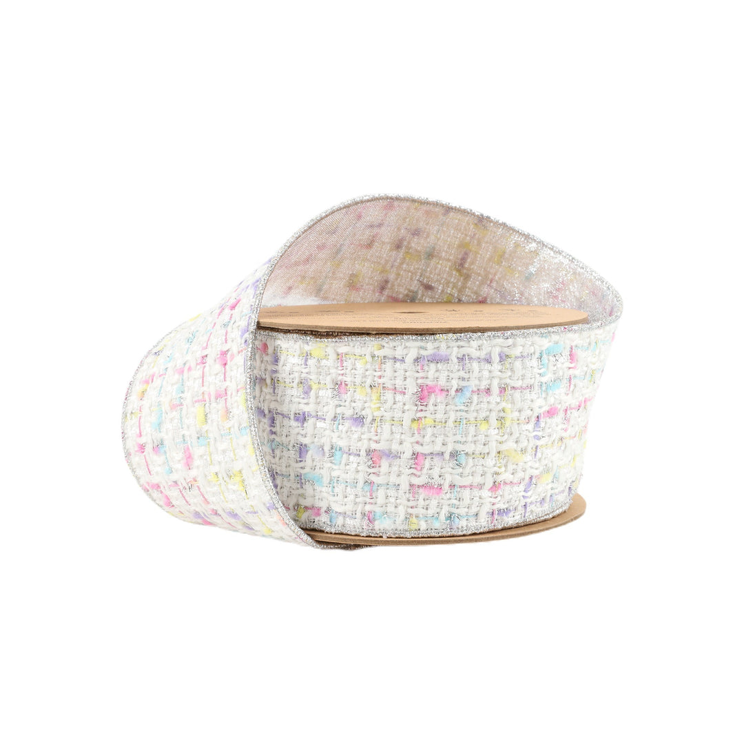White Confetti Tweed Wired Ribbon - 2.5" - Greenery Market4416W - 029 - 63E