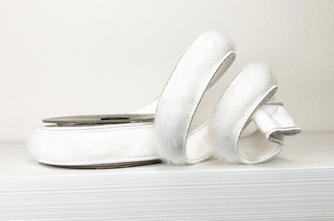 White Fur Double - Sided Wired Ribbon - 1" - Greenery Market25 - 700 - 1