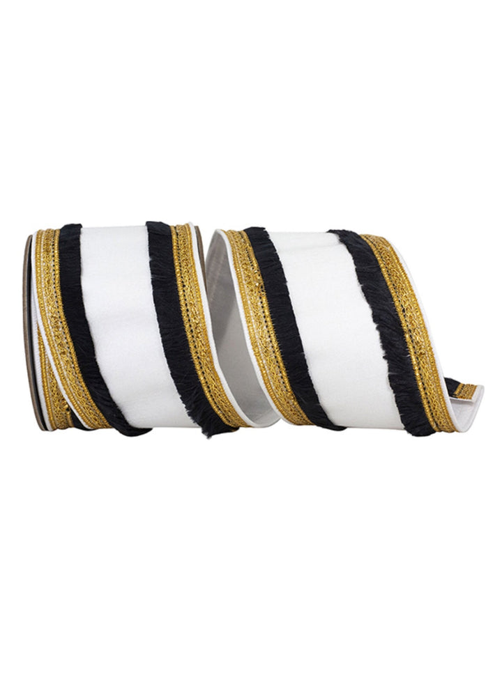 White Plush Velvet With Ornate Fridge Border 4” Wired Ribbon - Greenery MarketRibbons & Trim94415W - 984 - 10D