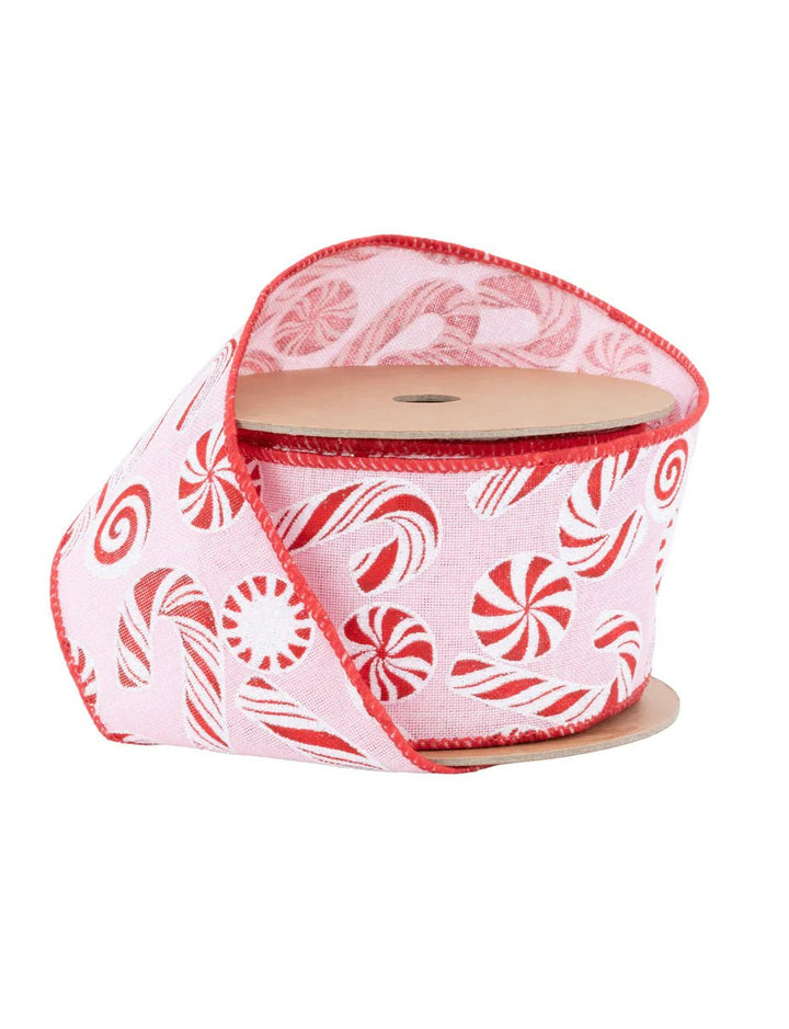 White & Red Peppermint Wired Ribbon - 2.5" - Greenery Market9620W - 006 - 63E