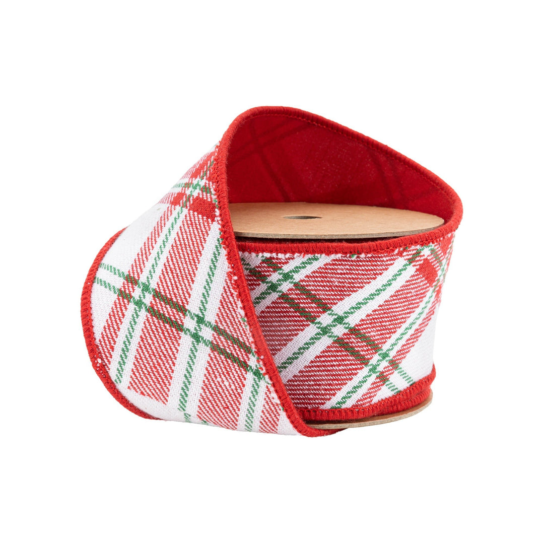 White & Red Plaid Wired Ribbon - 2.5" - Greenery Market7418W - 029 - 63E