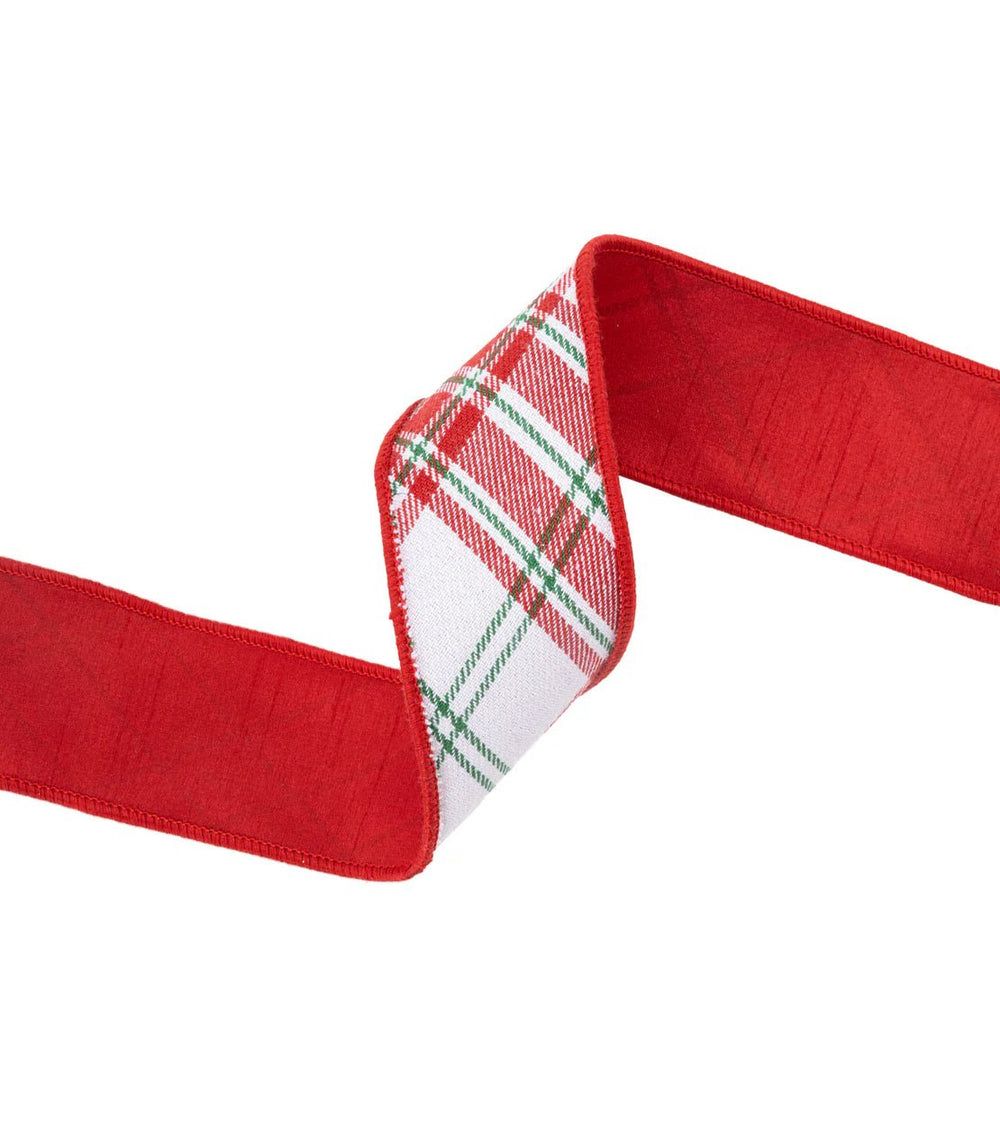 White & Red Plaid Wired Ribbon - 2.5" - Greenery Market7418W - 029 - 63E