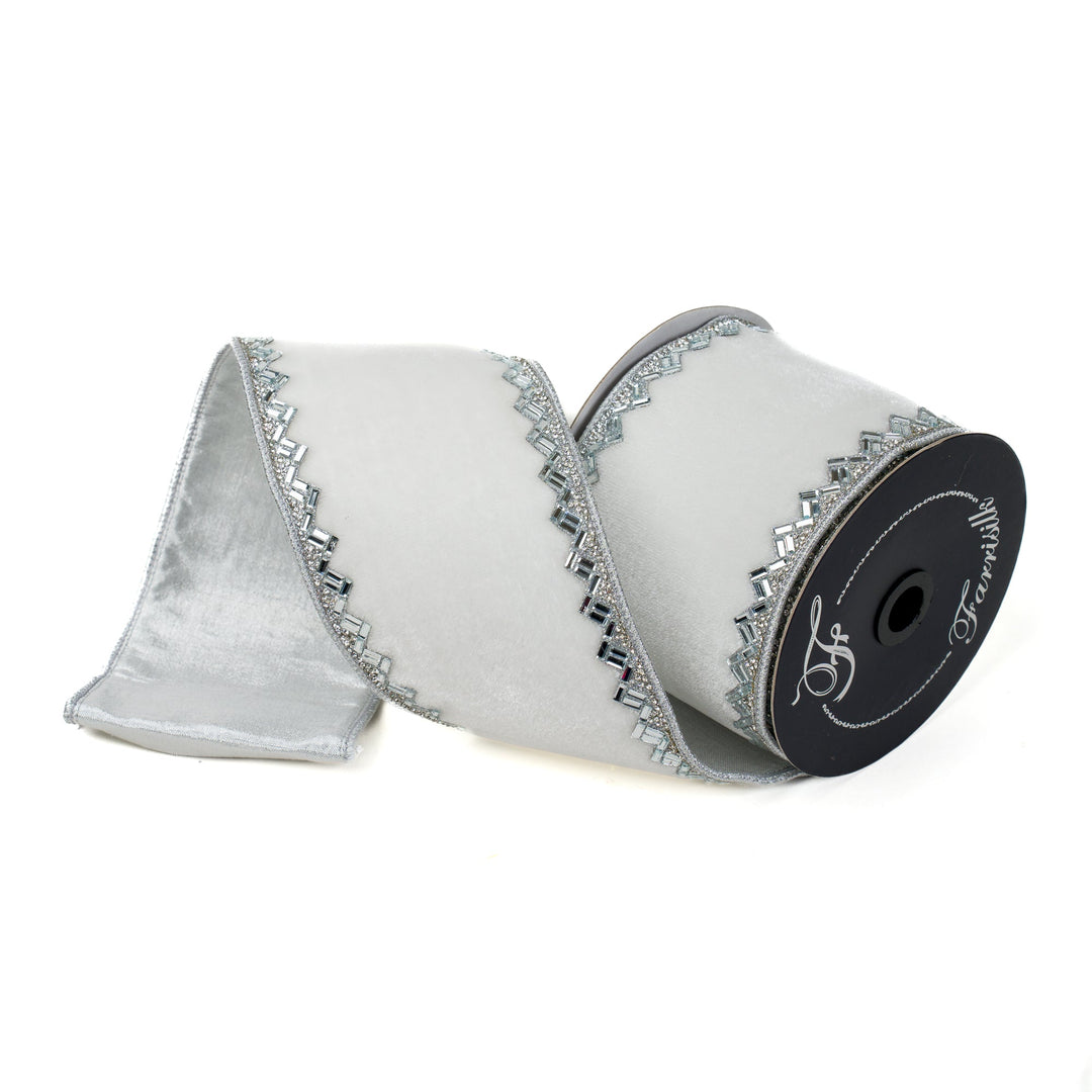 White & Silver Heritage Jewel Farrisilk Wired Ribbon - 4" - Greenery MarketRK657 - 73