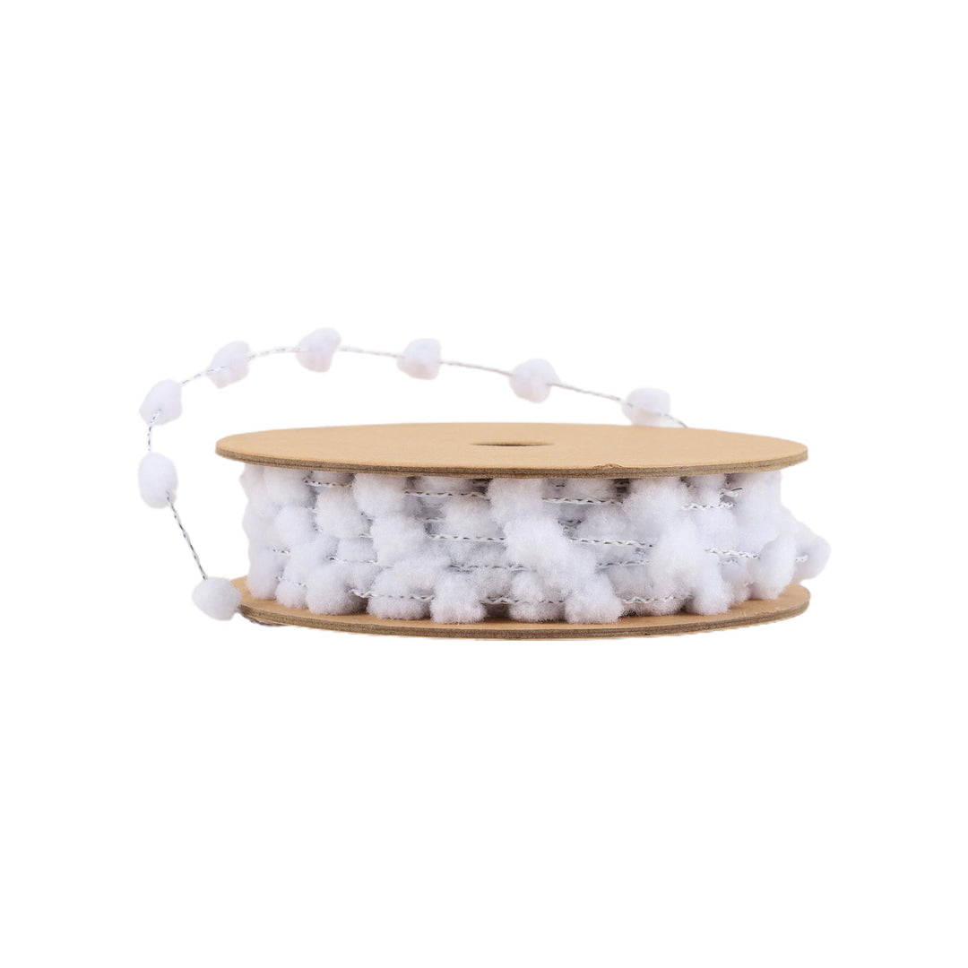 White Wired Pom Pom Ribbon - 8mm - Greenery Market4106 - 028 - 09G
