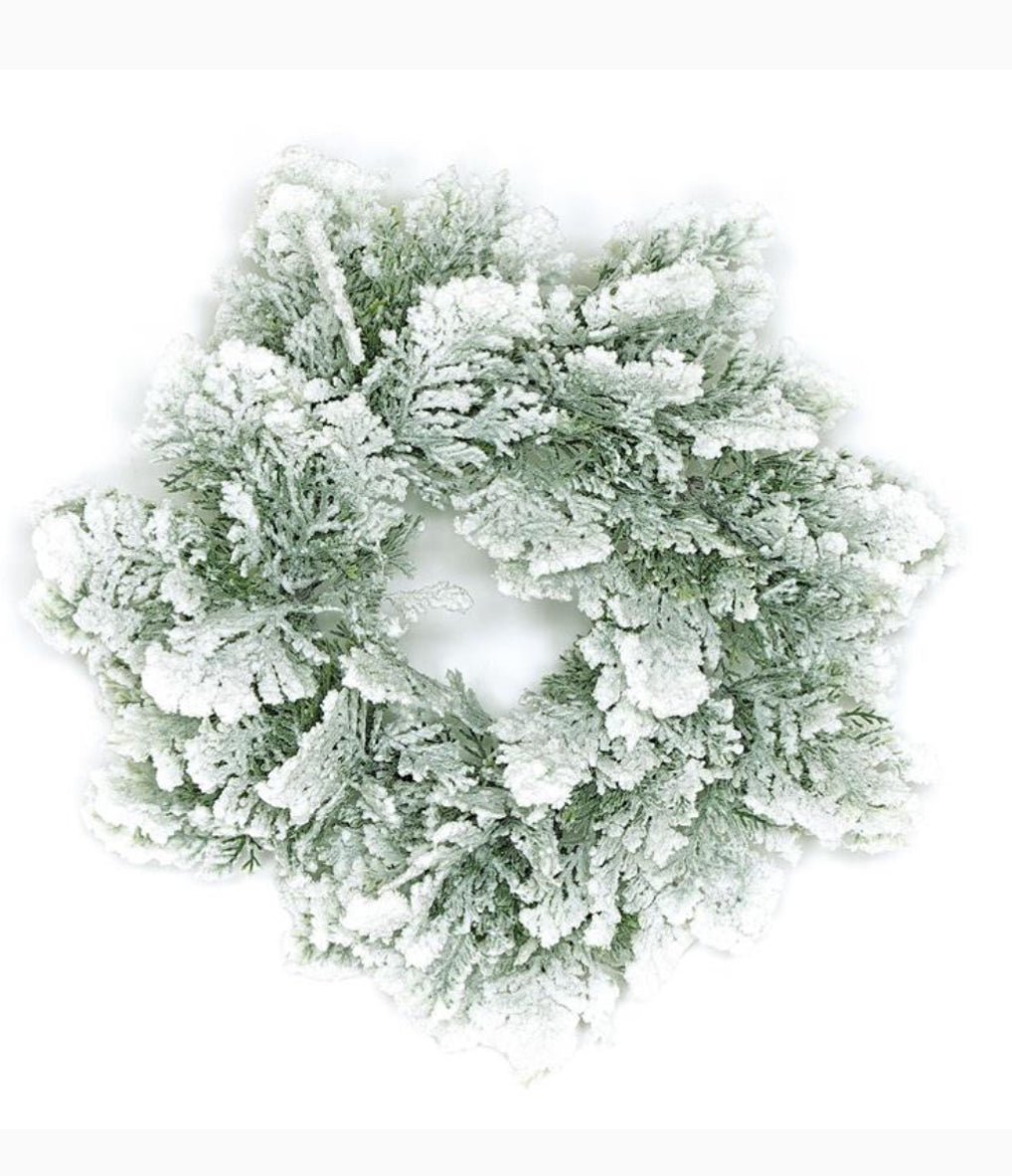 Winter cedar candle ring with snow - Greenery Marketartificial greeneryX1763 - W
