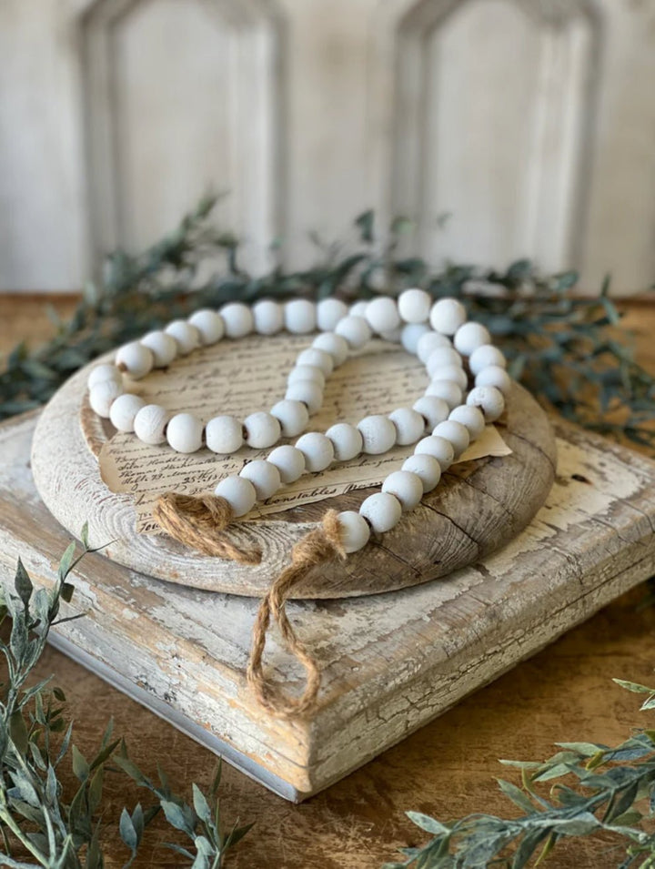 Wooden bead garland - white wash - Greenery MarketGarlandMJ8461