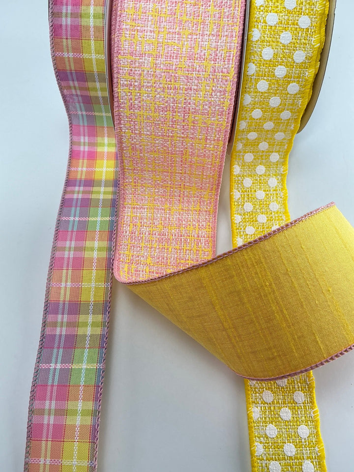 Yellow And Pink Bow Bundle x 3 Wired Ribbons - Greenery MarketWired ribbon