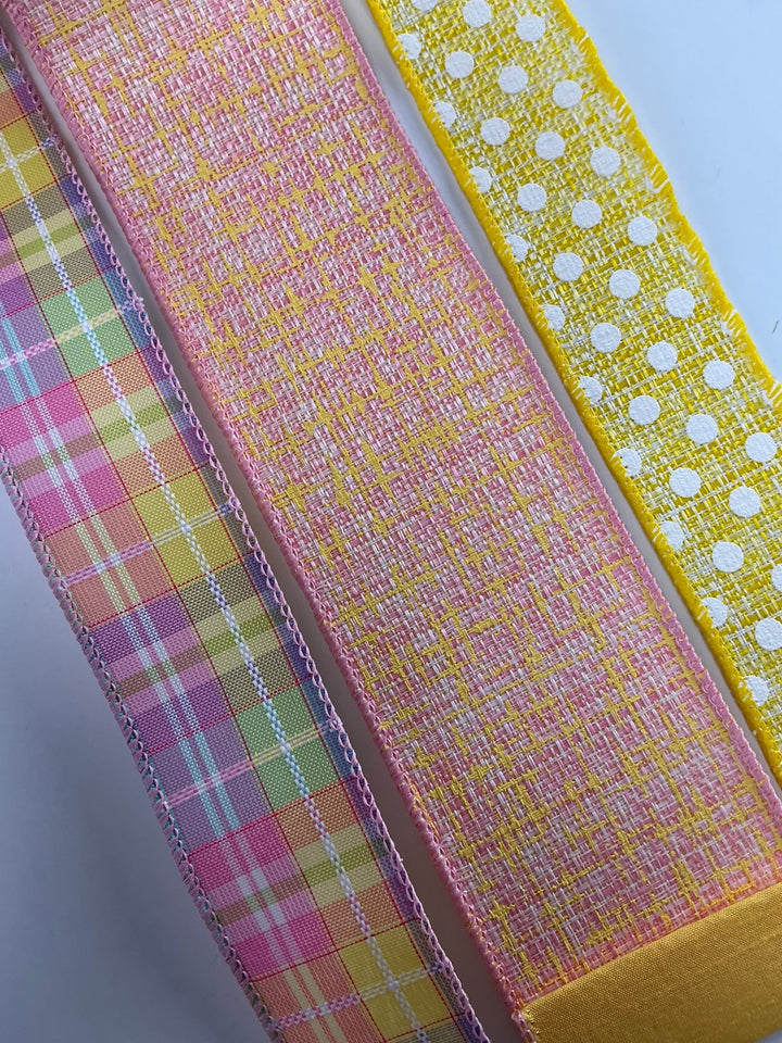 Yellow And Pink Bow Bundle x 3 Wired Ribbons - Greenery MarketWired ribbon