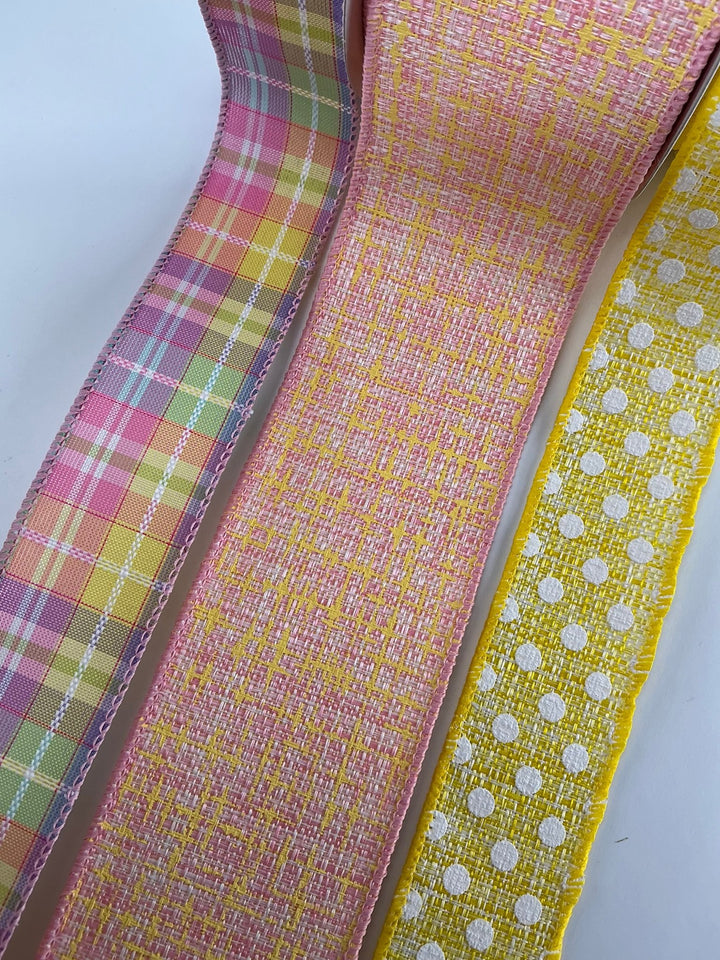 Yellow And Pink Bow Bundle x 3 Wired Ribbons - Greenery MarketWired ribbon
