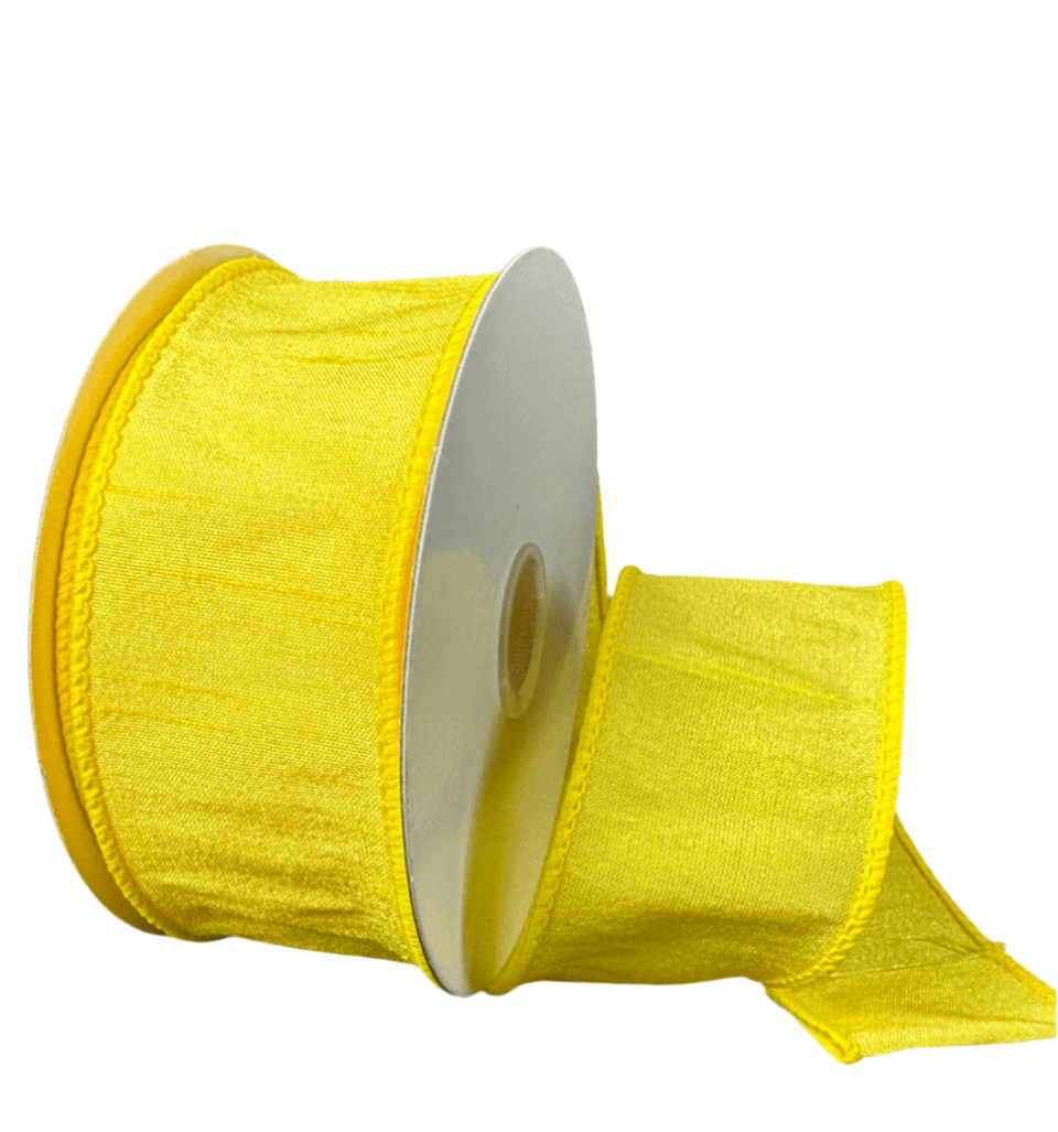 Yellow solid wired faux dupioni 1.5” - Greenery MarketWired ribbon72434 - 09 - 22