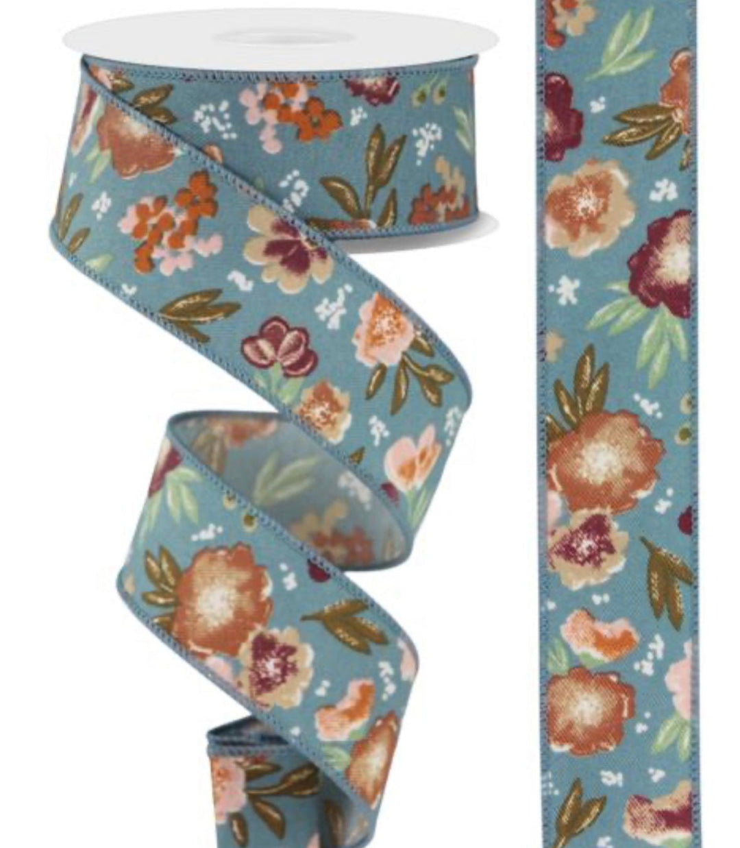 Blue flowers wired 1.5” ribbon - Greenery MarketWired ribbonRGE1755H5