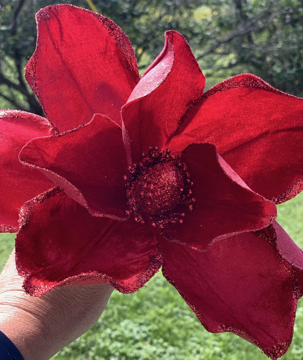 Christmas Velvet magnolia pick - red - Greenery Market artificial flowers