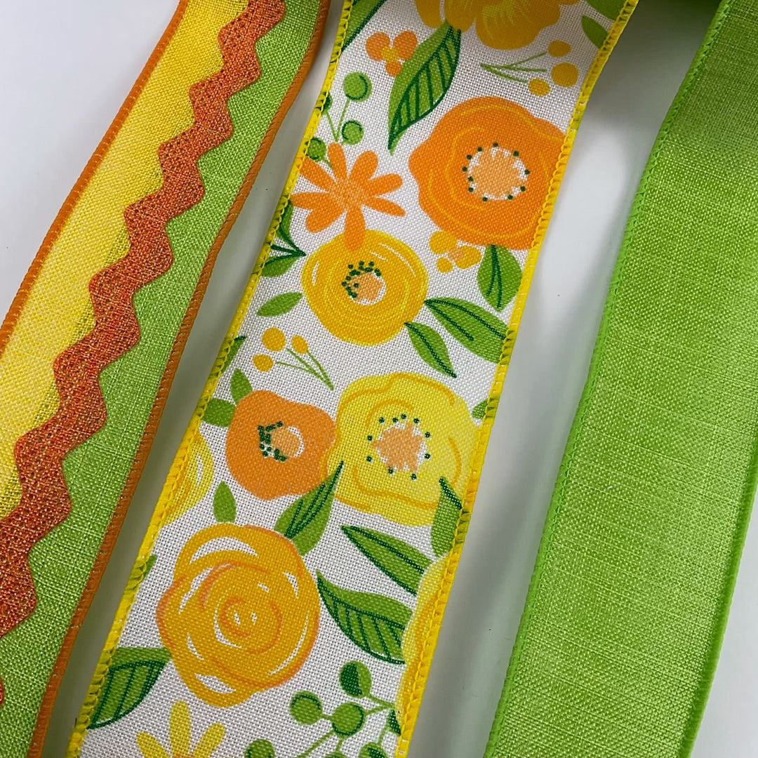 Citrus Brights floral bow bundle x 3 wired ribbons - Greenery MarketWired ribbonCitrusfloralx3