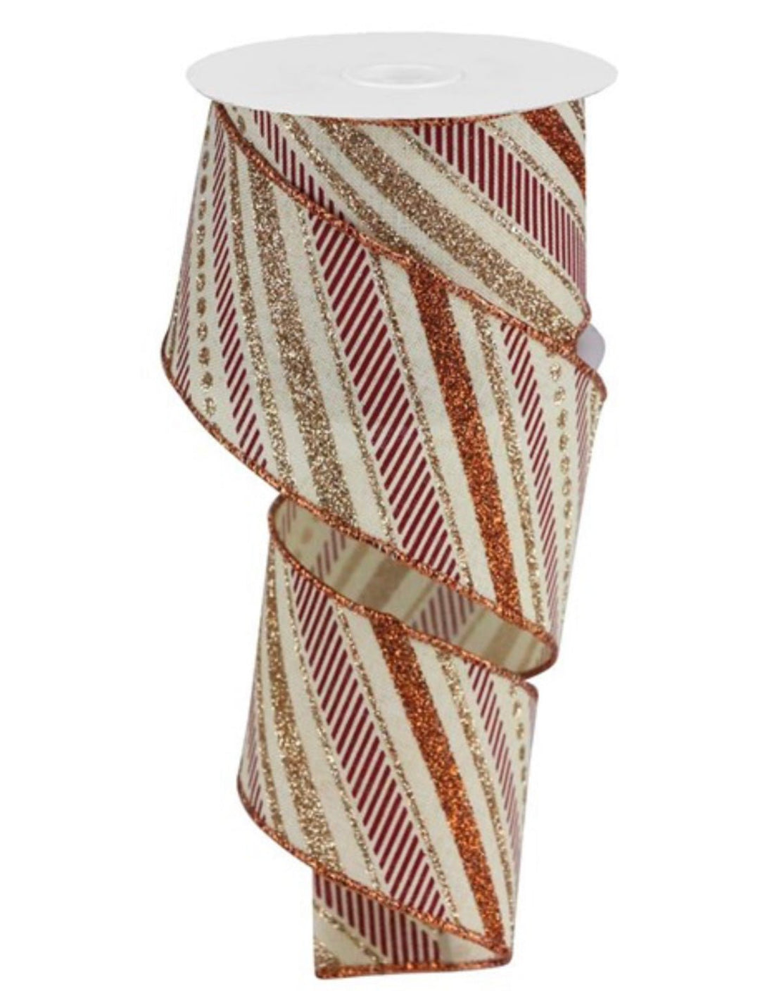 Cream Multi glitter, rust, wine, and champagne stripe wired ribbon 2.5” - Greenery MarketWired ribbonRGB130238