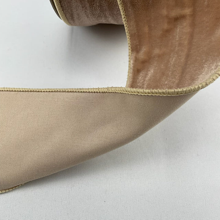 Cream tan crinkled velvet 2.5” 20 yards - Greenery Market9745277