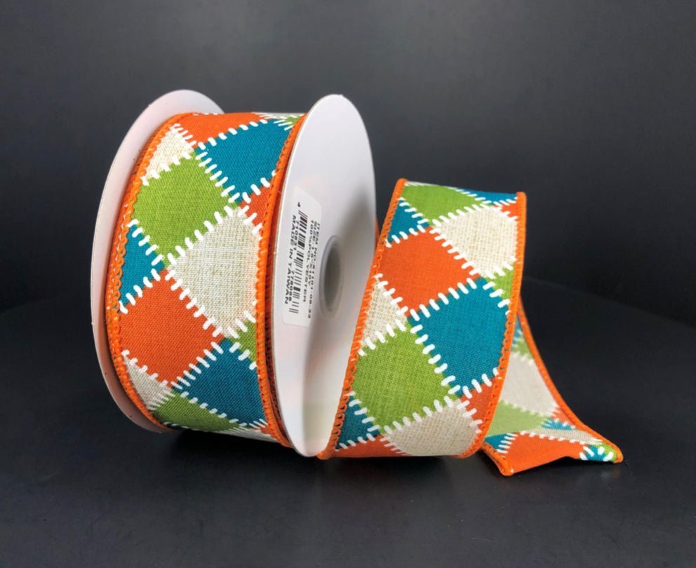 Fall Diagonal block wired ribbon -1.5” - Greenery MarketWired ribbon61101-09-33