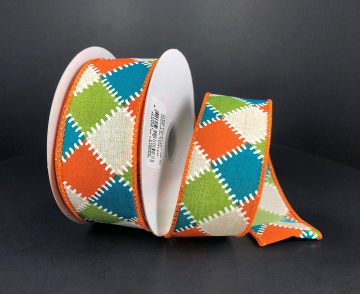 Fall Diagonal block wired ribbon -1.5” - Greenery MarketWired ribbon61101-09-33