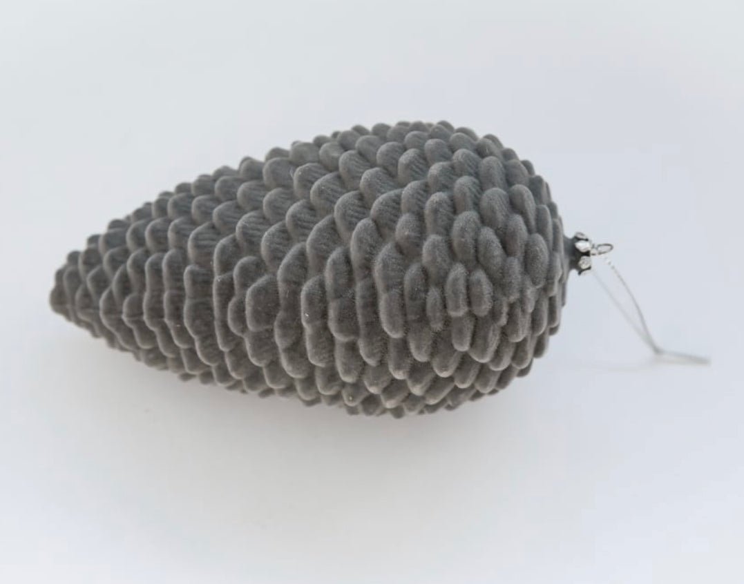 Flocked pinecone ornaments - gray box of 3 - Greenery Market125329