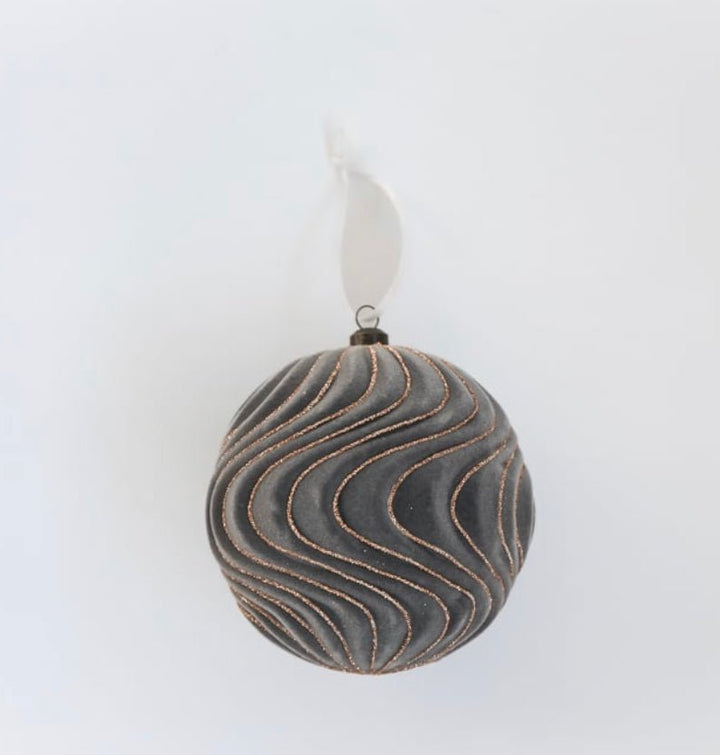 Flocked swirl ornaments - gray - Greenery MarketHoliday Ornaments126266